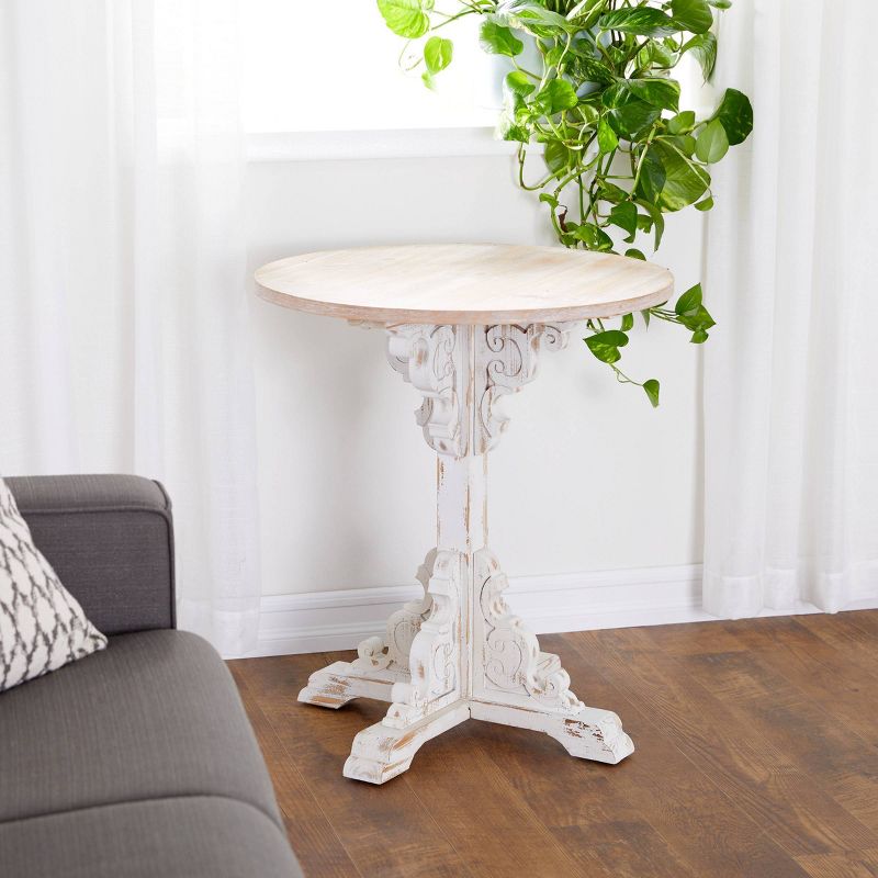 Small Round Antique Wood Accent Table White - Olivia &#38; May, 3 of 8