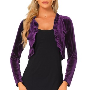 INSPIRE CHIC Women's Cocktail Party Open Front Long Sleeve Cropped Velvet Shrug Cardigan - 1 of 4