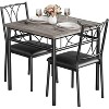 Dining Table Set for Small Spaces, 3 Pcs Space Saving Kitchen Table with 2 Chairs, Wooden Dinner Table Chair Set with Metal Frame, Bistro Table Set - 2 of 4