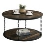 34" Natural Rustic Round Coffee Table Set of 3 with Storage Shelves and Metal Chain Legs for Living Room -3irtyhousy - 2 of 4