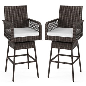 Tangkula Outdoor 360° Swivel Bar Stool Rattan Bar Height Chair with Removable Cushion - 1 of 4