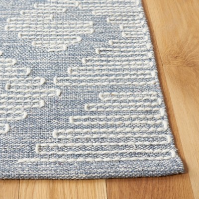 Blue and Ivory Flat Woven Wool Cotton 8' x 10' Rug