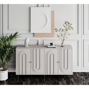 Gulches Modern Matte Gray Lacquered 4-Door Sideboard Buffet Adjustable Shelves, Golden Hardware, Metal Legs Storage Cabinet - 1 of 4