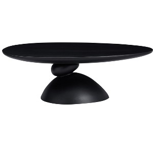 Racxily 47.27" Lucky Stone Oval Coffee Table, Modern Fiberglass Center Table with Sculptural Base, White/Black/Grey - 1 of 4