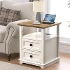 Dyonery Farmhouse Nightstand 18" Blue End Table 2-piece with Charging Station 2 Drawers Storage Open Shelf, for Bedroom, Living Room, White - 4 of 4
