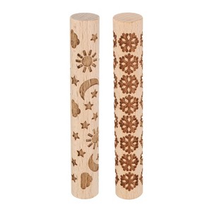 Unique Bargains Wood Clay Grain Texture Carved Fine Baking DIY Rolling Pins 2 Pcs - 1 of 4