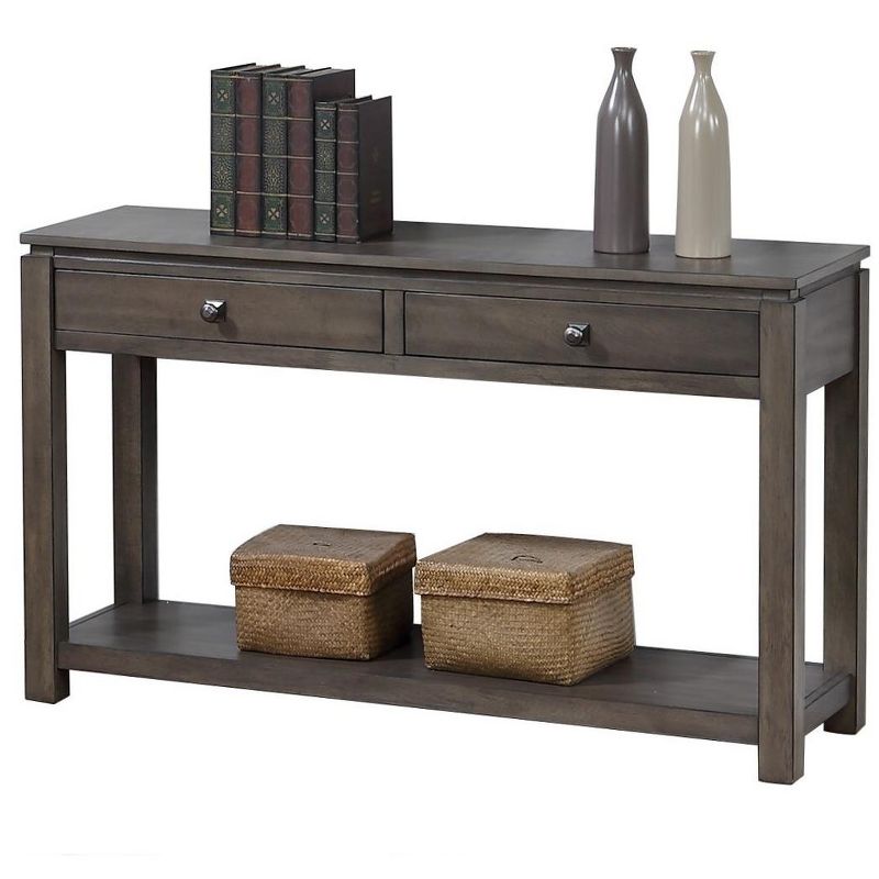 Besthom Shades of Gray 53 in. Weathered Grey Rectangle Solid Wood Console Table with 2 Drawers, 2 of 6