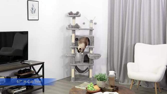 Yaheetech 67″ H Cat Tree Cat Tower, Multi-Level Cat Play House, Climbing Tree, 2 of 8, play video