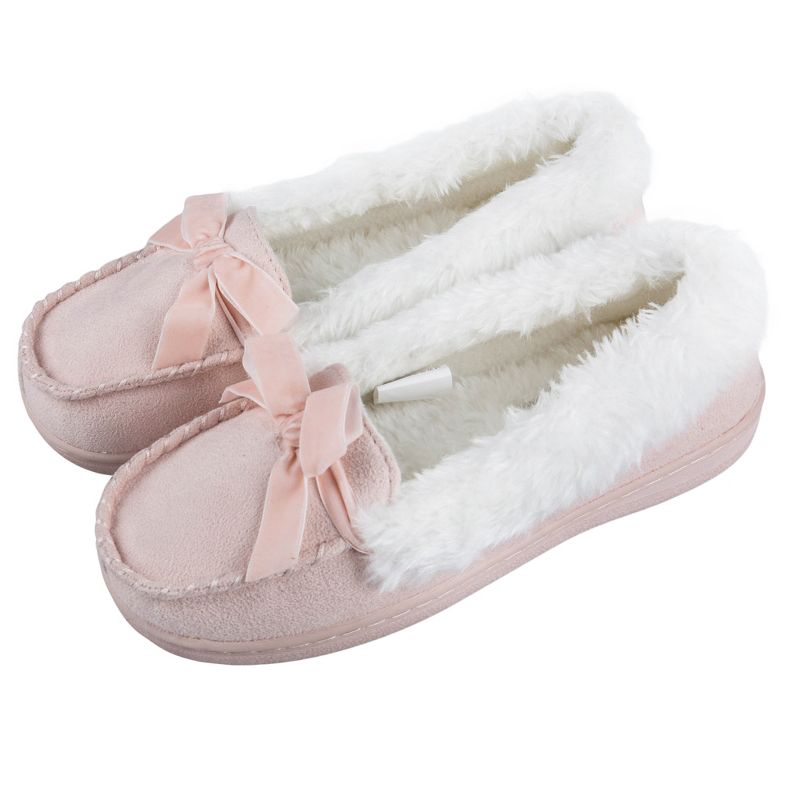 Jessica Simpson Girl's Micro-Suede Moccasin Slipper with Bow, 3 of 6