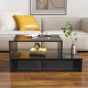 RISOKEYS Sculpture Coffee Table - Minimalist Architectural Design Coffee Table with Open Storage Shelves, ,Particleboard and MDF Construction - 1 of 4