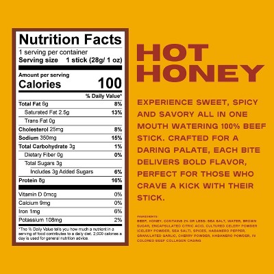 Anthem Snacks Hot Honey Beef Meat Stick - 8g Protein - 1oz/6ct