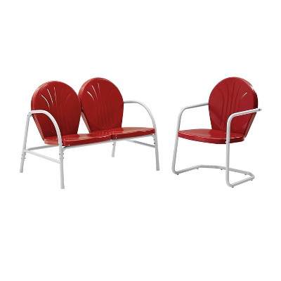 Griffith 2pc Outdoor Seating Set, Red Metal Outdoor Furniture
