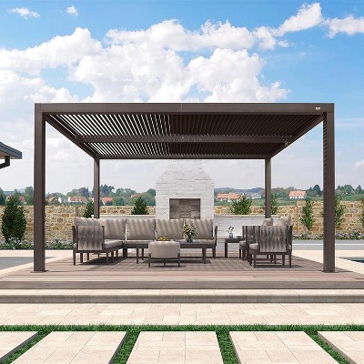 PURPLE LEAF Outdoor Louvered Pergola Sun Shade Outside Canopy with Aluminum Roof for Pool Hot Tub Backyard Garden Pavilion Patio Hardtop Gazebo