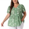 Agnes Orinda Women's Plus Size Floral V Neck Ruffle Hem Button Short Sleeve Peplum Blouses - 2 of 4