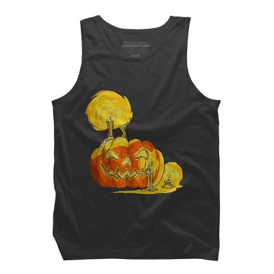 Men's Design By Humans Halloween Pumpkin with Candle and Evil Smile By wubbadub Tank Top