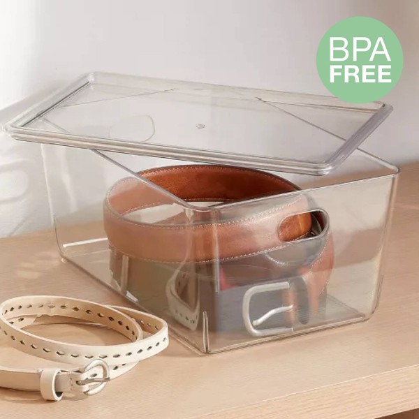 Caja transparente apilable de 4L con tapa - Brightroom™: PET, con tapa, apilable, almacenamiento universal, 10.15"x6.81"x4.52" 4