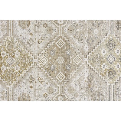 Aura Gold and Ivory Rectangular Synthetic Area Rug 6.7x9.6
