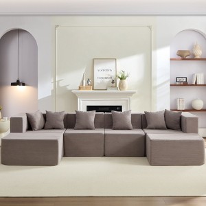 Mjkone 130" Oversized Modular Sectional Sofa, 6 Seater L/U Shaped Couch with Lumbar Pillows, Foam Filled Cloud Couch - 1 of 4