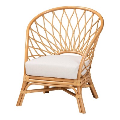 Emmeline Handcrafted Natural Rattan Bohemian Accent Chair with White Cushion
