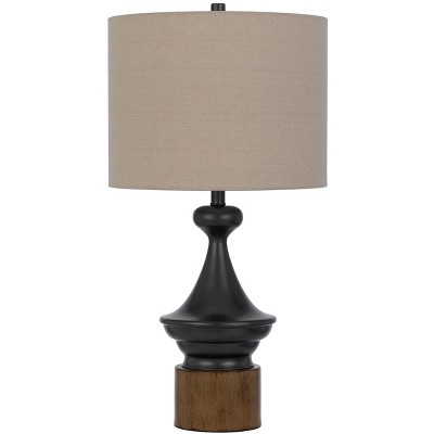 Cal Lighting BO-3125TB 150W 3 Way Sterling Metal/Rubber Wood Table Lamp with Drum Linen Shade