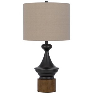 Cal Lighting BO-3125TB 150W 3 Way Sterling Metal/Rubber Wood Table Lamp with Drum Linen Shade - 1 of 4
