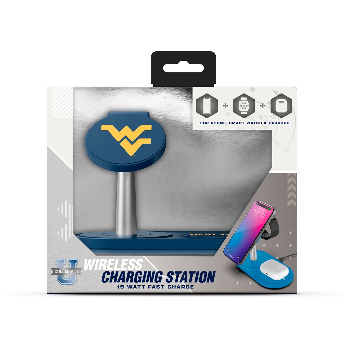 SOAR NCAA 3-in-1 Wireless Charging Station- West Virginia Mountaineers - thumbnail 3