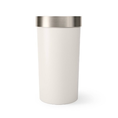 Sand Beige Polypropylene Indoor Trash Can with Brushed Metal Accents