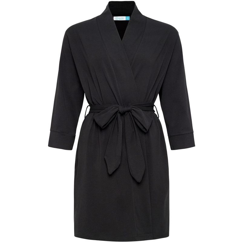 ADR Women's Classic Soft Knit Short Lounge Robe with Pockets Black Small