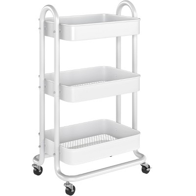 SKONYON 3 Tier Rolling Cart Utility Cart with Lockable Wheels Rolling Metal Storage Easy Move