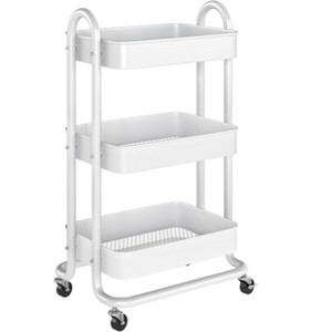 SKONYON 3 Tier Rolling Cart Utility Cart with Lockable Wheels Rolling Metal Storage Easy Move - 1 of 4
