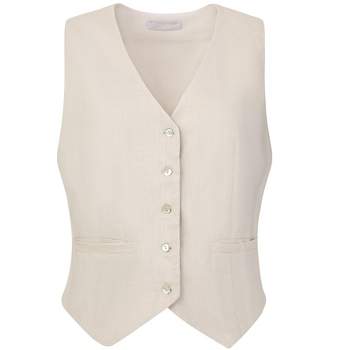 Hobemty Women's Linen Sleeveless Button Down V Neck Waistcoat Vest