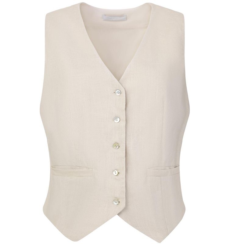 Hobemty Women's Linen Sleeveless Button Down V Neck Waistcoat Vest, 1 of 5