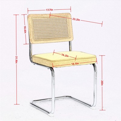 Gold Velvet Dining Chairs with Natural Cane Back and Chrome Base, Set of 2