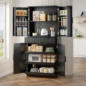 72"H Fluted Kitchen Pantry Cabinet with 3 Keyboard Drawers & 6 Adjustable Door Shelves for Bathroom, Dining Room - 1 of 4