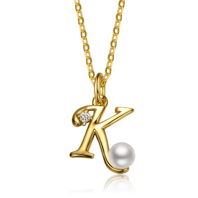 Personalized 14K Gold Plated Initial Pearl Pendant Necklace for all ages: A Charming gold Elegant Keepsake Gift