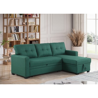 TiramisuBest Dark Gray Convertible Sectional Sofa with Pull-Out Chaise, Storage Ottoman, Twin Sleeper, Living Room Furniture