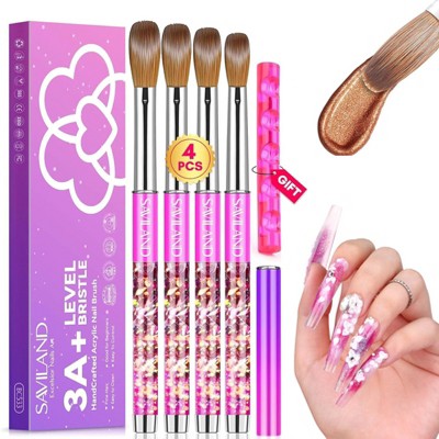 Saviland 4-Pc Acrylic Sculpt Set: #8/10/14/16 Brushes w/Holder - Core Artist's Essentials for Extensions & 3D Art.