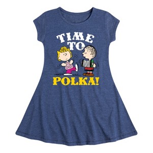 Girls' - Peanuts - Time To Polka Fit & Flair Cap Sleeve Dress - 1 of 4