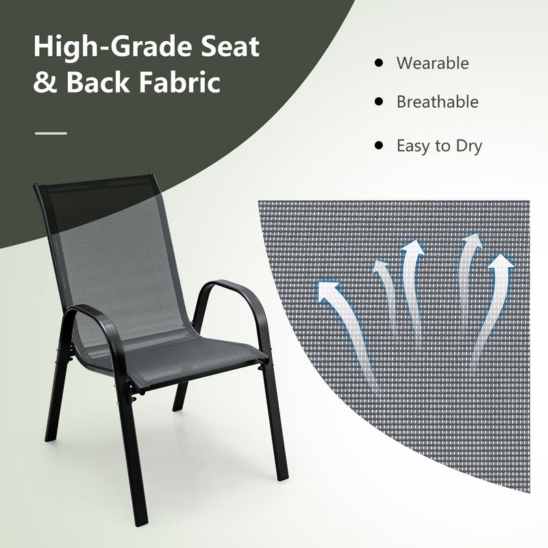 Tangkula 4PCS Patio Stacking Dining Chairs w/ Curved Armrests & Breathable Seat Fabric Gray, 5 of 11