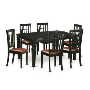 HomeStock 7-Piece Rectangle Black Finish Solid Wood Top Dining Table with 6 Chairs - 1 of 4