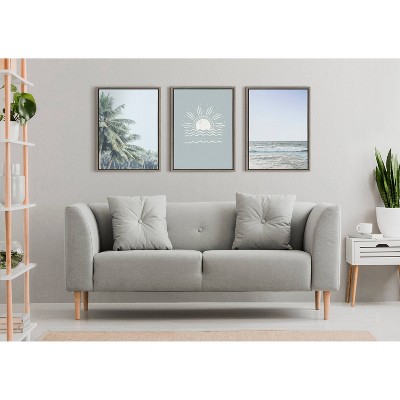 Pale Green Coconut Palm Trees Coastal Canvas Print with Gray Frame