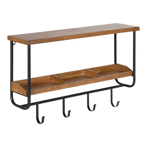 24 in. Wood Double-Shelf with Hooks