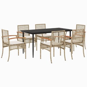 vidaXL Garden Dining Set Black, Cream White - Beige 63" x 31.5" x 29.1" 6 Piece - 1 of 4