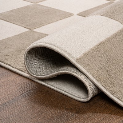 Beige and Cream Geometric Checkerboard 3 x 5 Area Rug