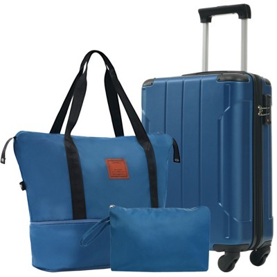 Syemin Bag and Luggage Sets Hardshell Luggage Sets 3 Piece Carry-on Suitcases with Wheels Durable Travel Luggage, Blue, 13.8"*21.5"*8.3"