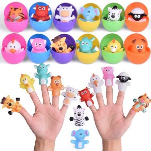 Fun Little Toys 12 PCS Prefilled Easter Eggs with Animal Finger Puppets – Surprise Toy Set for Kids, Easter Basket Stuffers - 1 of 4