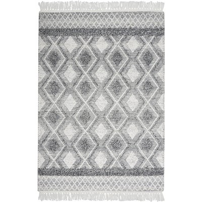 Ivory and Gray Geometric Handwoven Wool Area Rug 5'3" x 7'6"