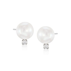 Ross-Simons 7-7.5mm Cultured Akoya Pearl and .10 ct. t.w. Diamond Earrings in 14kt White Gold - 1 of 3
