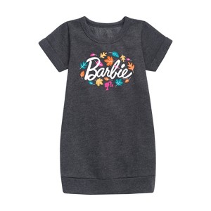 Girls' - Barbie - Leaves Swirling Graphic Short Sleeve Fleece Dress - 1 of 2