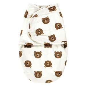 Hudson Baby Infant Boy Plush Faux Fur Swaddle Wrap, Brown Bear, 0-3 Months - 1 of 2